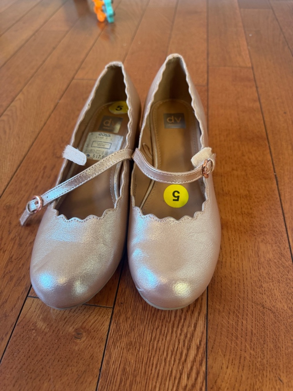 Girls Metallic Pink Mary Jane Flats with Scallop Trim